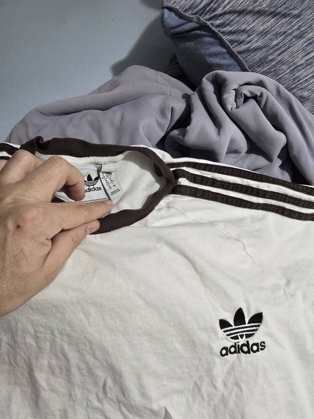 Adidas Trefoil Stripe Crewneck Tee - White with Brown Trim